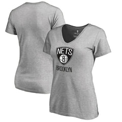 Brooklyn Nets Women's Primary Logo V-Neck T-Shirt Ash - NBA