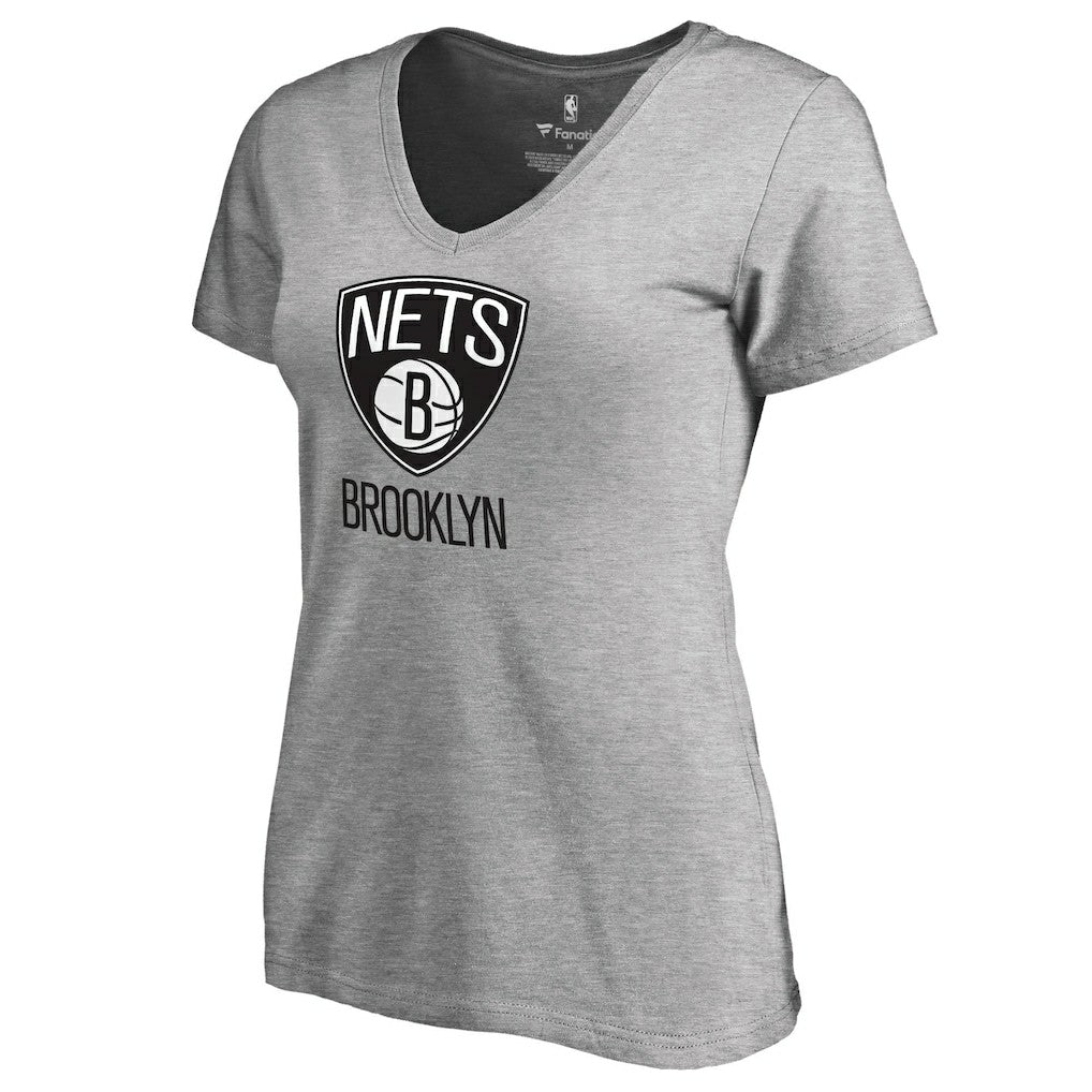 Brooklyn Nets Women's Primary Logo V-Neck T-Shirt Ash - NBA