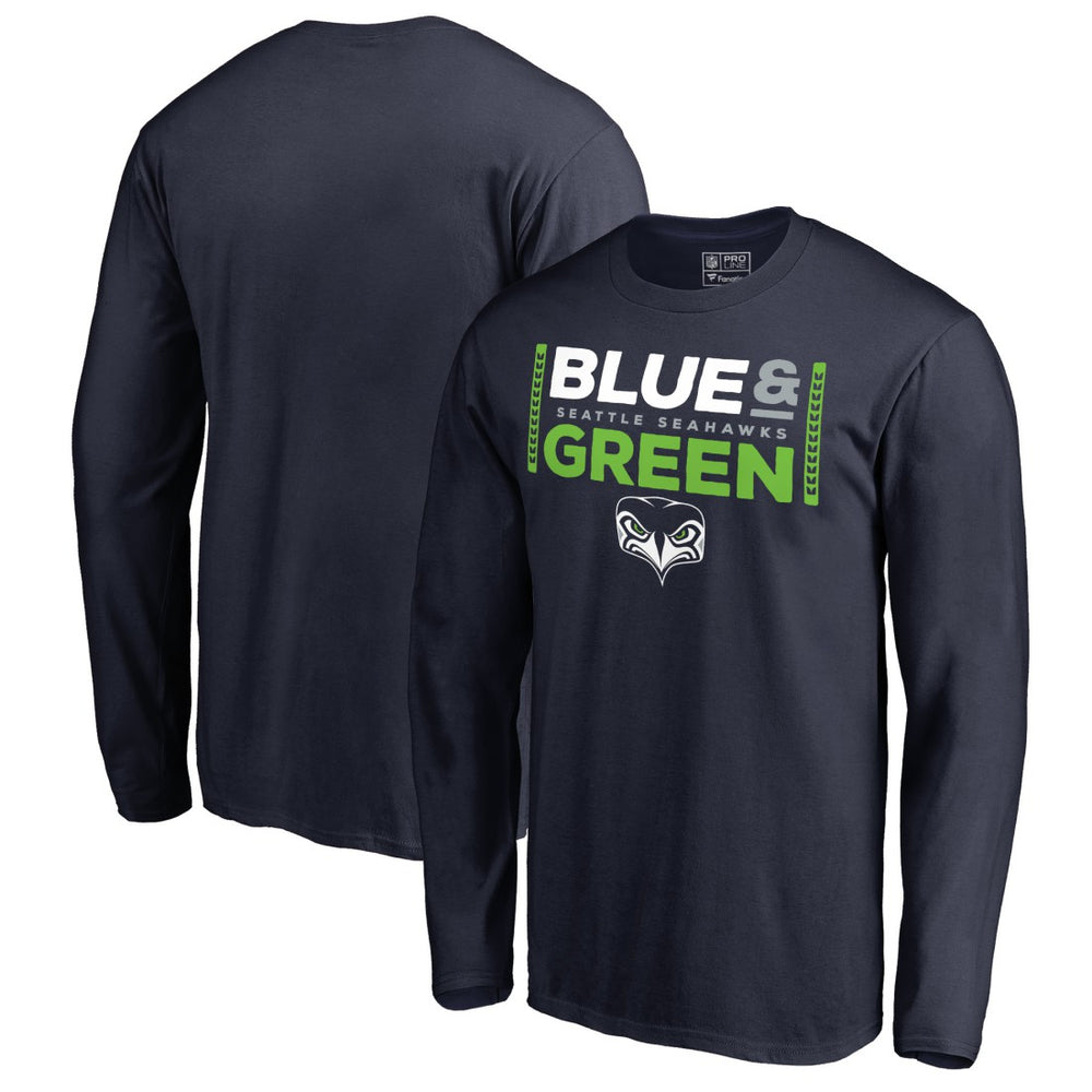 Seattle Seahawks Alternate Team Logo Gear Blue & Green Long Sleeve T-Shirt College Navy | NFL