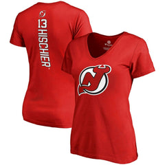 Nico Hischier New Jersey Devils Fanatics Women's Plus Size Backer Name & Number V-Neck T-Shirt - Red - NHL