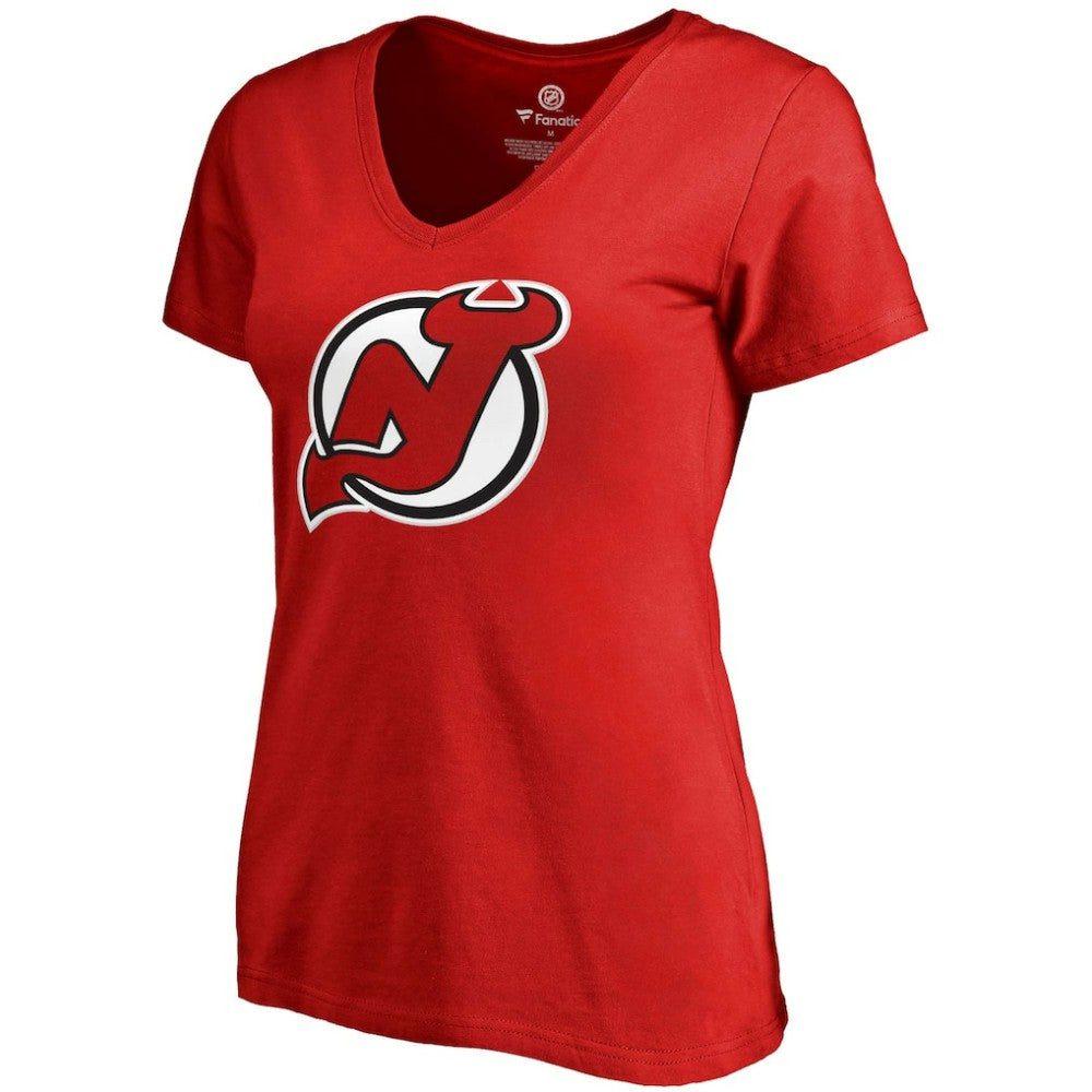 Nico Hischier New Jersey Devils Fanatics Women's Plus Size Backer Name & Number V-Neck T-Shirt - Red - NHL