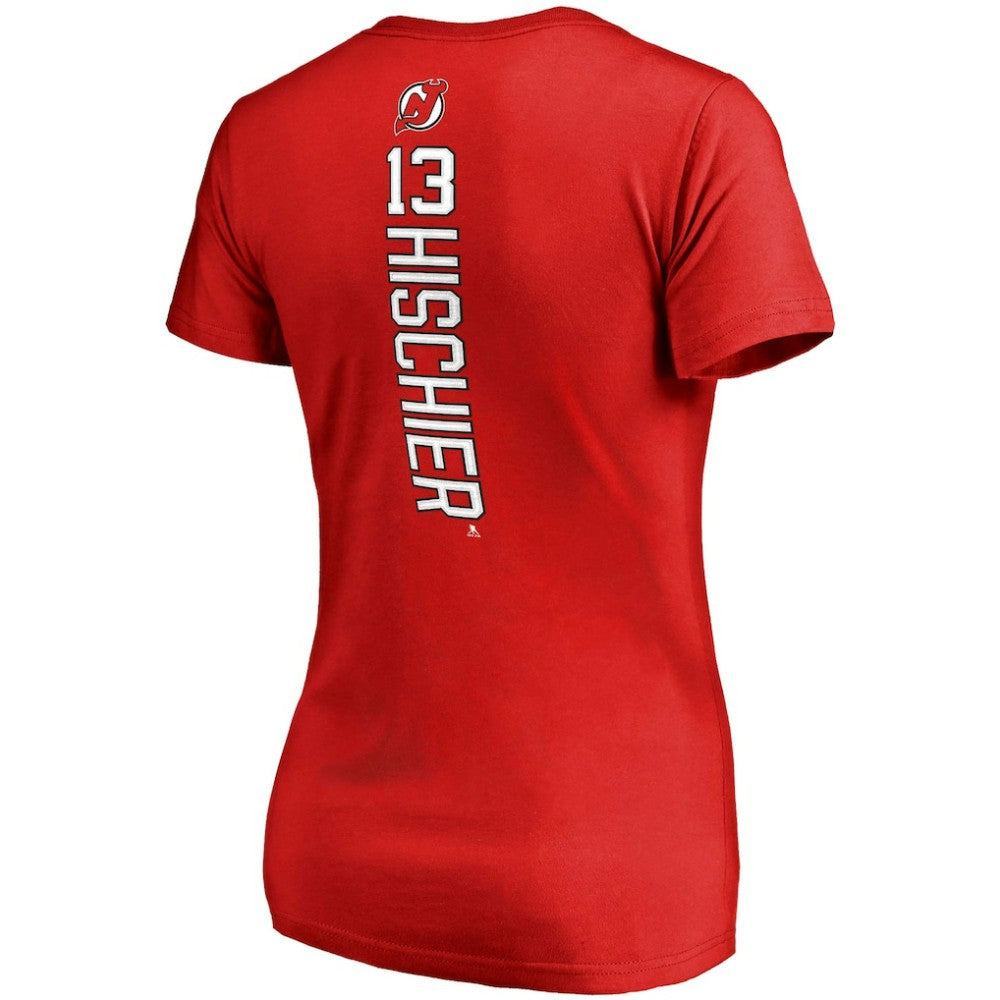 Nico Hischier New Jersey Devils Fanatics Women's Plus Size Backer Name & Number V-Neck T-Shirt - Red - NHL
