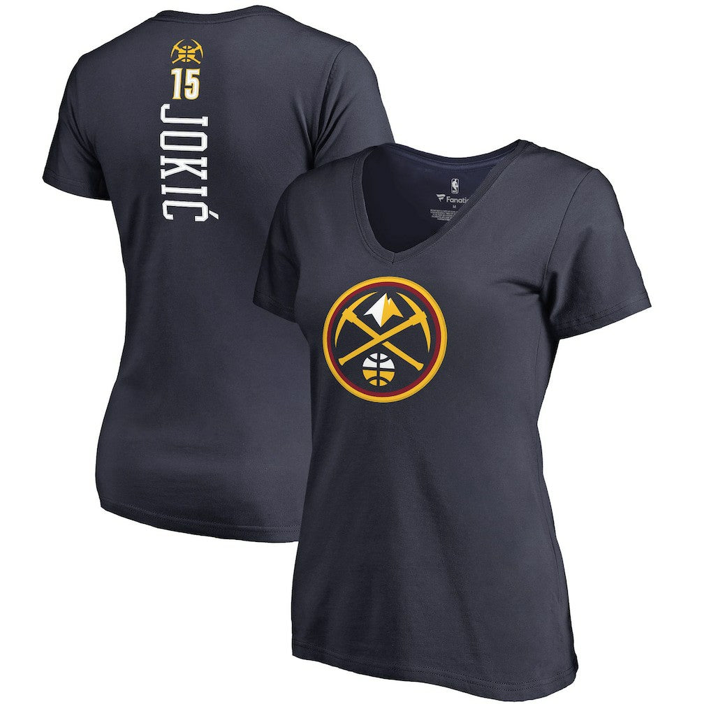 Nikola Jokic Denver Nuggets Women's Team Backer Name & Number V-Neck T-Shirt Navy - NBA