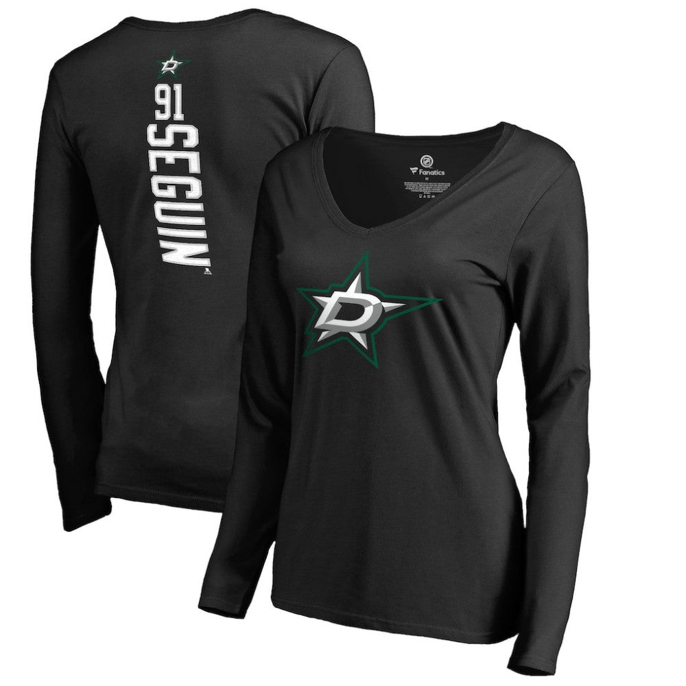 Tyler Seguin Dallas Stars Women's Backer Name & Number Slim Fit Long Sleeve V-Neck T-Shirt - Black - NHL