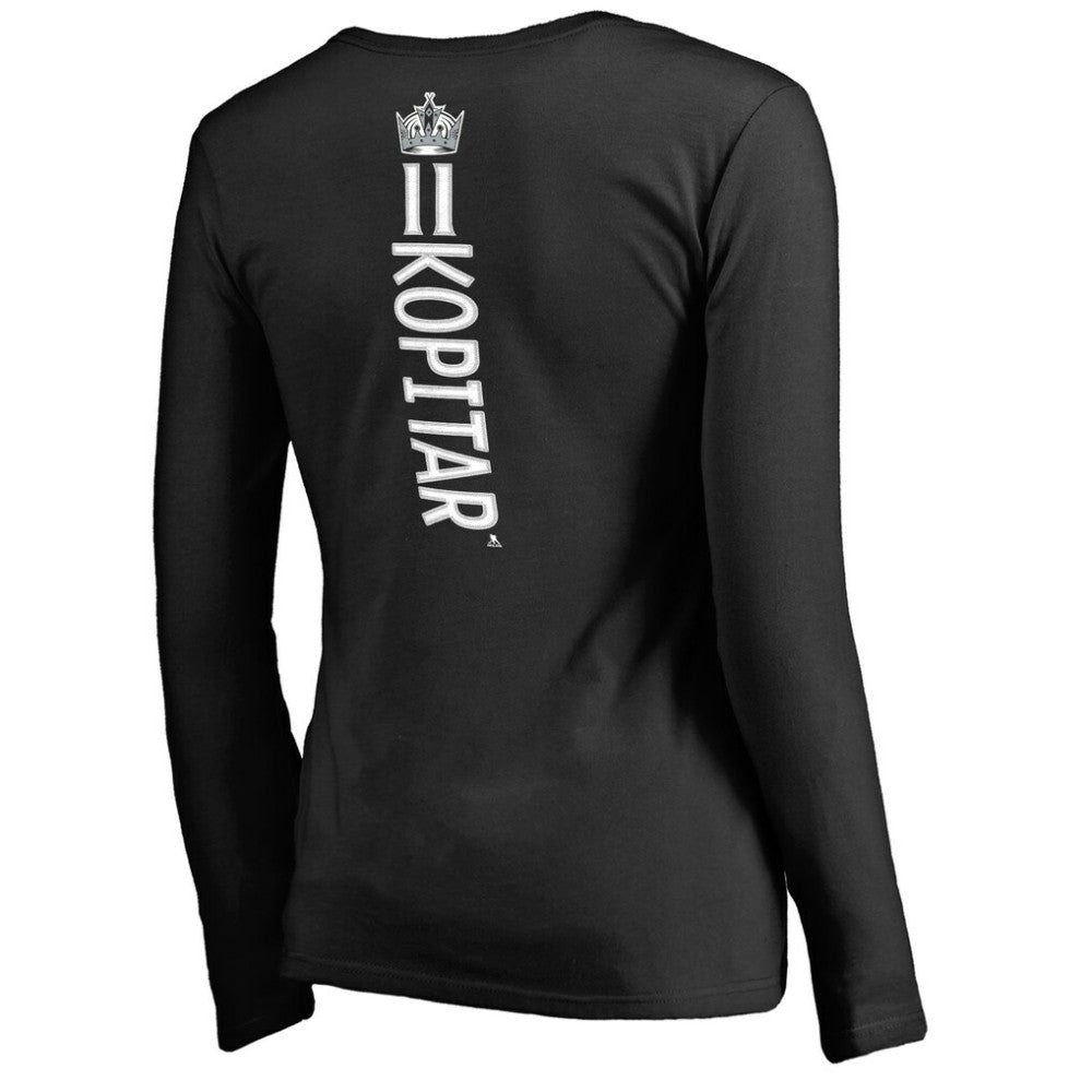 Anze Kopitar Los Angeles Kings Women's Backer Name & Number Slim Fit Long Sleeve V-Neck T-Shirt - Black - NHL