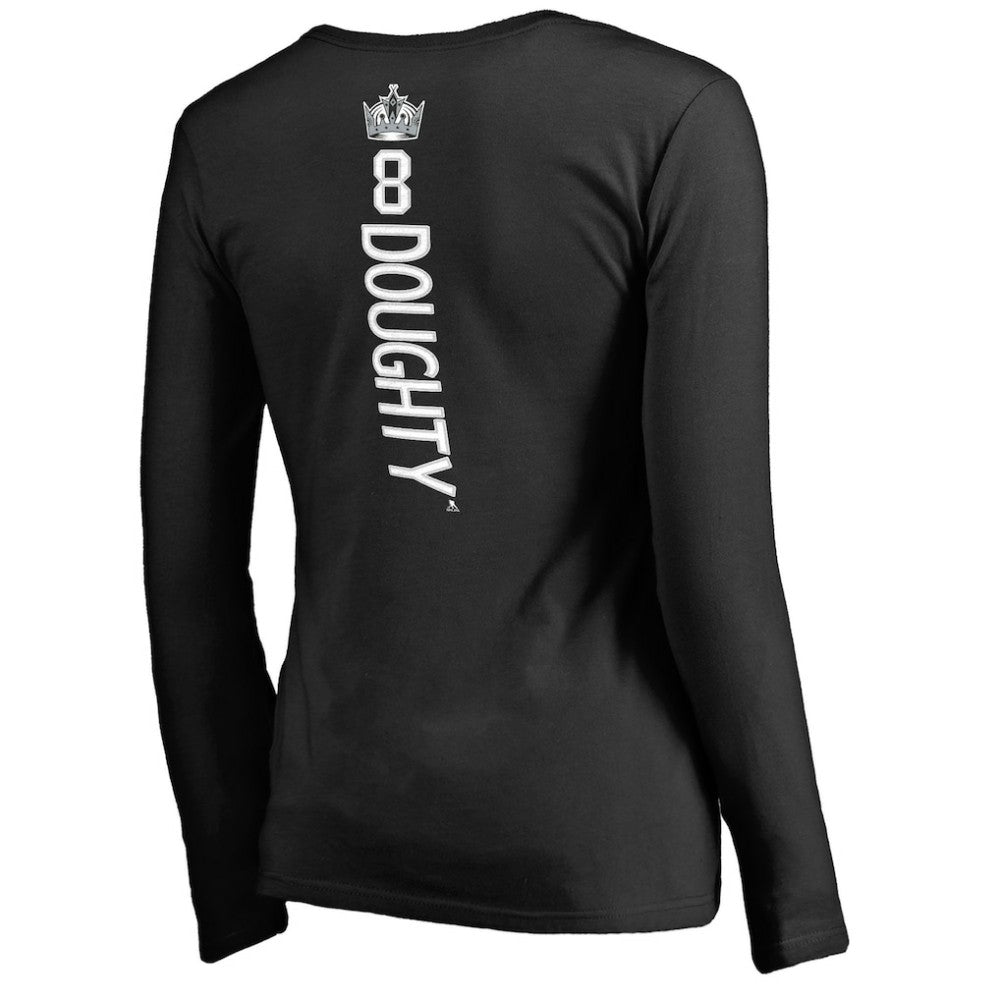 Drew Doughty Los Angeles Kings Women's Backer Name & Number Slim Fit Long Sleeve V-Neck T-Shirt - Black - NHL