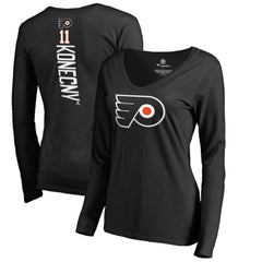 Travis Konecny Philadelphia Flyers Women's Backer Name & Number Slim Fit Long Sleeve V-Neck T-Shirt - Black - NHL