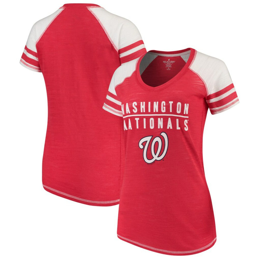 Washington Nationals Soft as a Grape Women's Color Block V-Neck T-Shirt - MLB