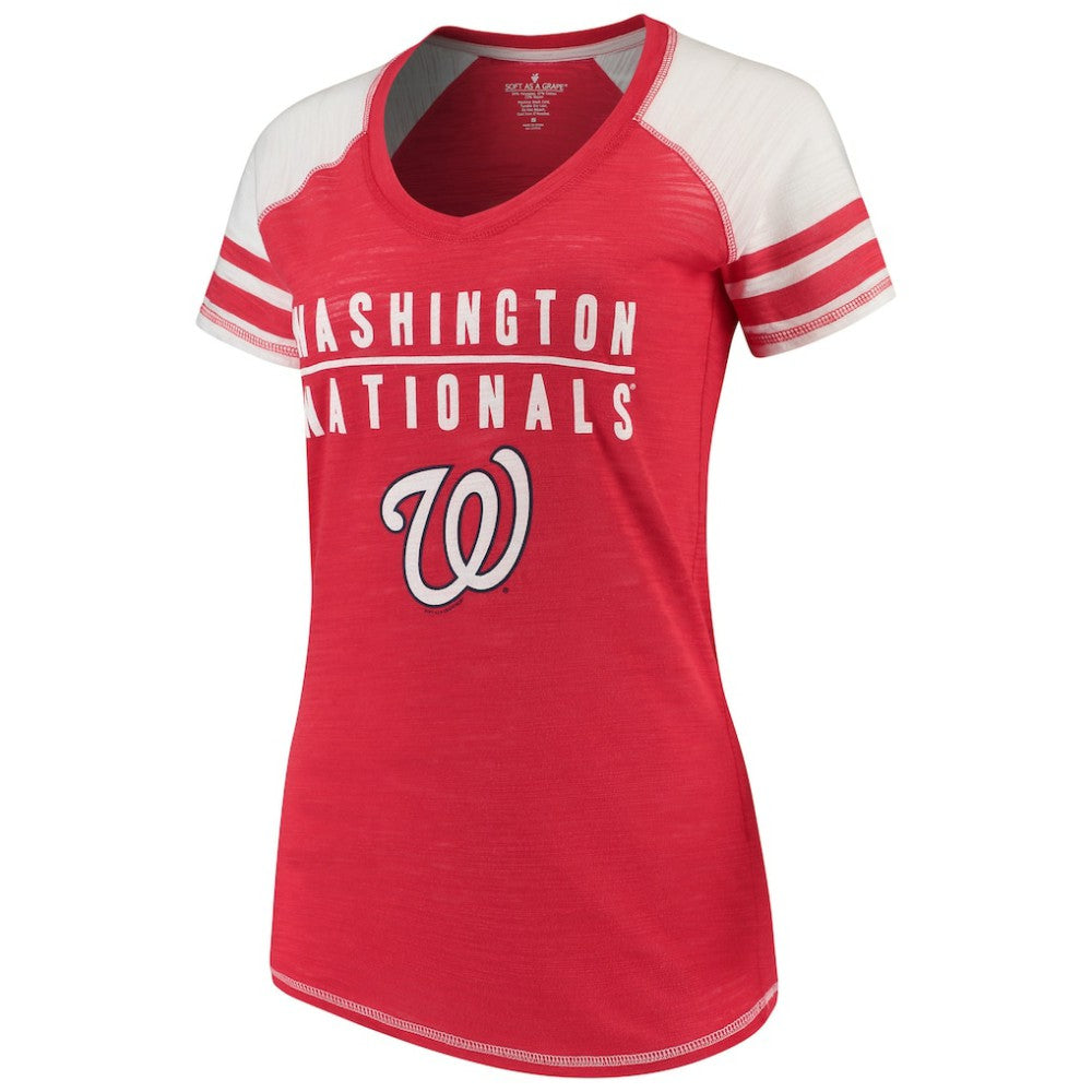 Washington Nationals Soft as a Grape Women's Color Block V-Neck T-Shirt - MLB