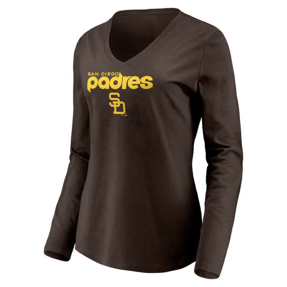 San Diego Padres Women's Cooperstown Collection Wahconah Long Sleeve V-Neck T-Shirt - MLB