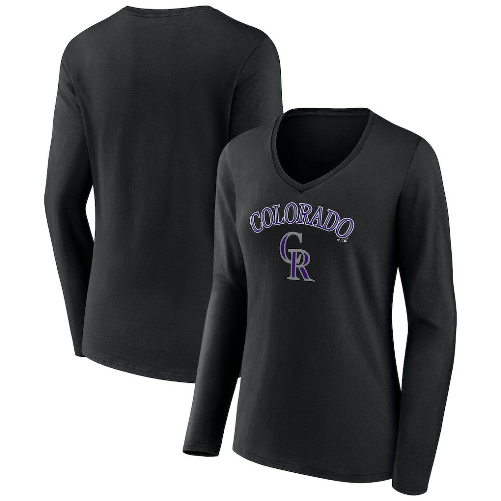 Colorado Rockies Women's Team Lockup Slim Fit Long Sleeve V-Neck T-Shirt - MLB