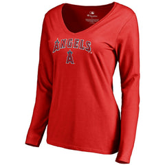 Los Angeles Angels Women's Team Lockup Slim Fit Long Sleeve V-Neck T-Shirt - MLB