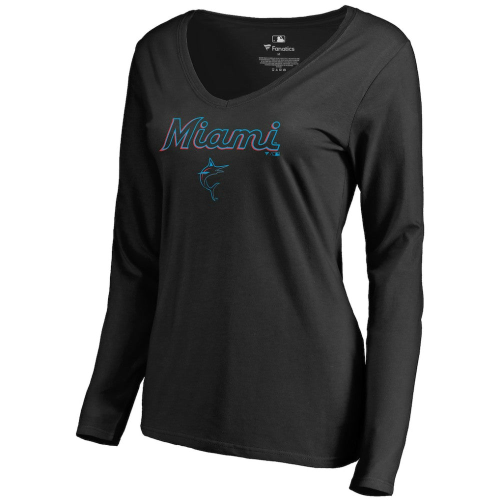 Miami Marlins Women's Team Lockup Slim Fit Long Sleeve V-Neck T-Shirt - MLB