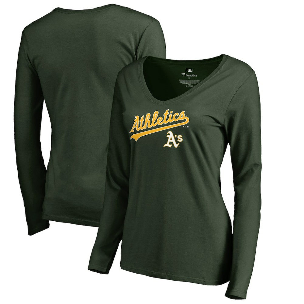 Athletics Women's Team Lockup Slim Fit Long Sleeve V-Neck T-Shirt - MLB