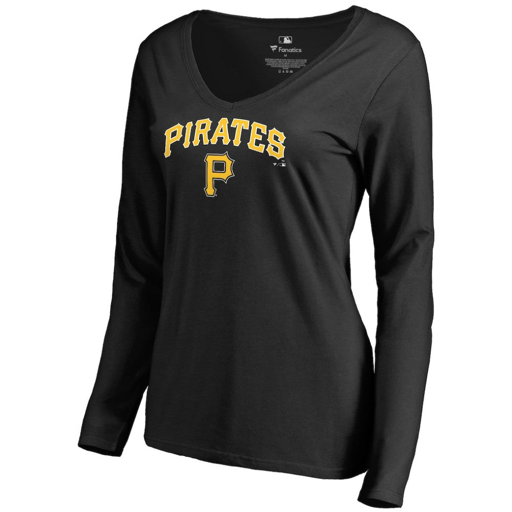 Pittsburgh Pirates Women's Team Lockup Slim Fit Long Sleeve V-Neck T-Shirt - MLB