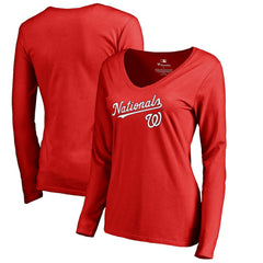 Washington Nationals Women's Team Lockup Slim Fit Long Sleeve V-Neck T-Shirt - MLB