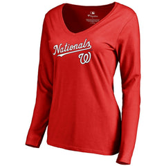 Washington Nationals Women's Team Lockup Slim Fit Long Sleeve V-Neck T-Shirt - MLB