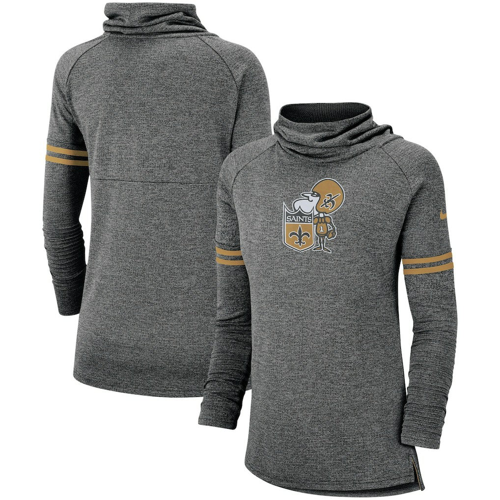 New Orleans Saints Women's Historic Marks Long Sleeve Tri-Blend Funnel Sweatshirt Black | Nike for Sale