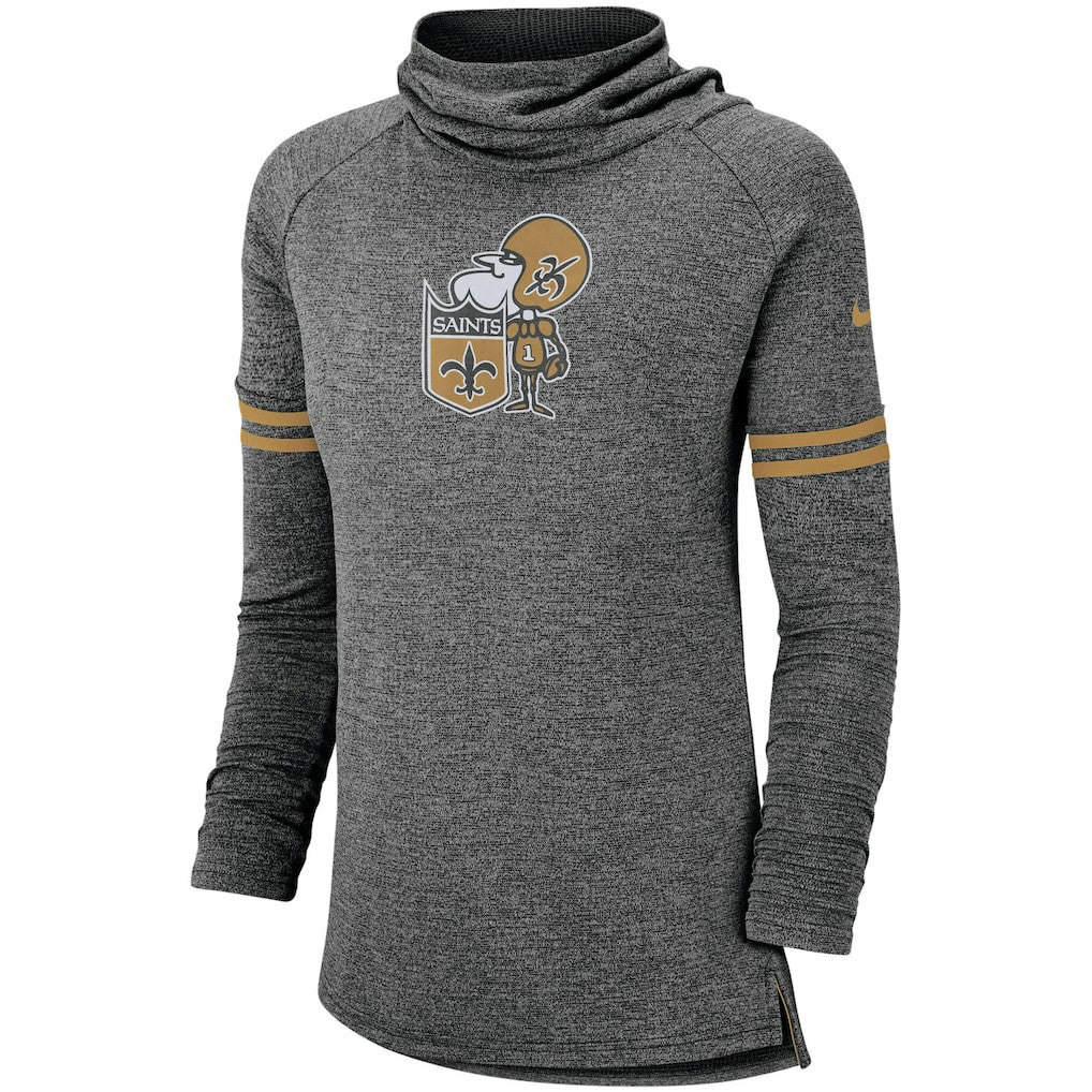 New Orleans Saints Women's Historic Marks Long Sleeve Tri-Blend Funnel Sweatshirt Black | Nike for Sale
