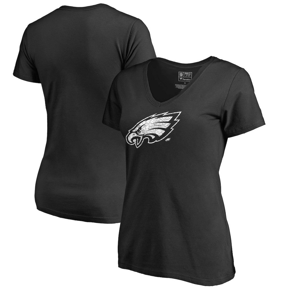 Philadelphia Eagles Women's Hometown Collection On The Map V-Neck T-Shirt Black | NFL