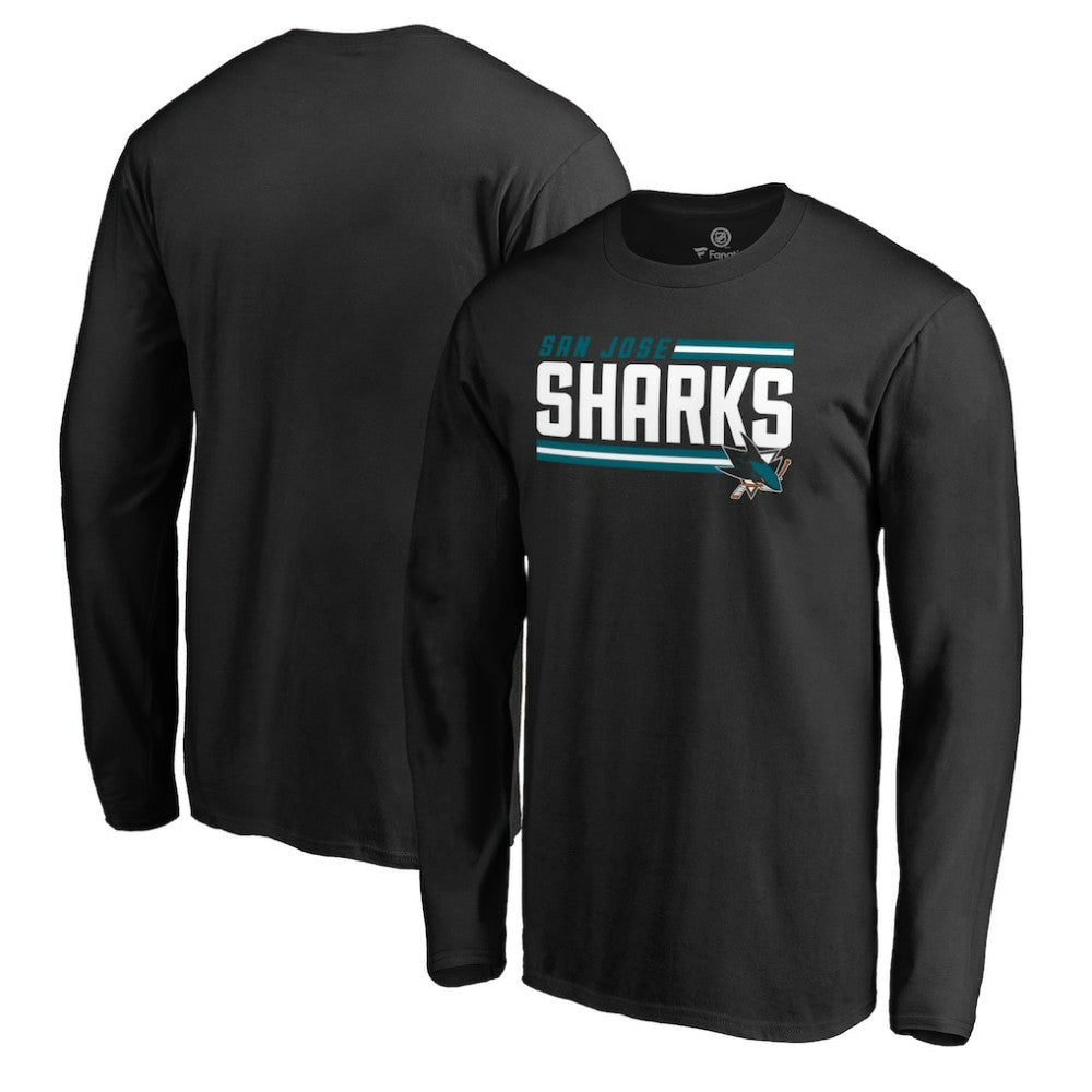San Jose Sharks Iconic Collection On Side Stripe Long Sleeve T-Shirt - Black - NHL