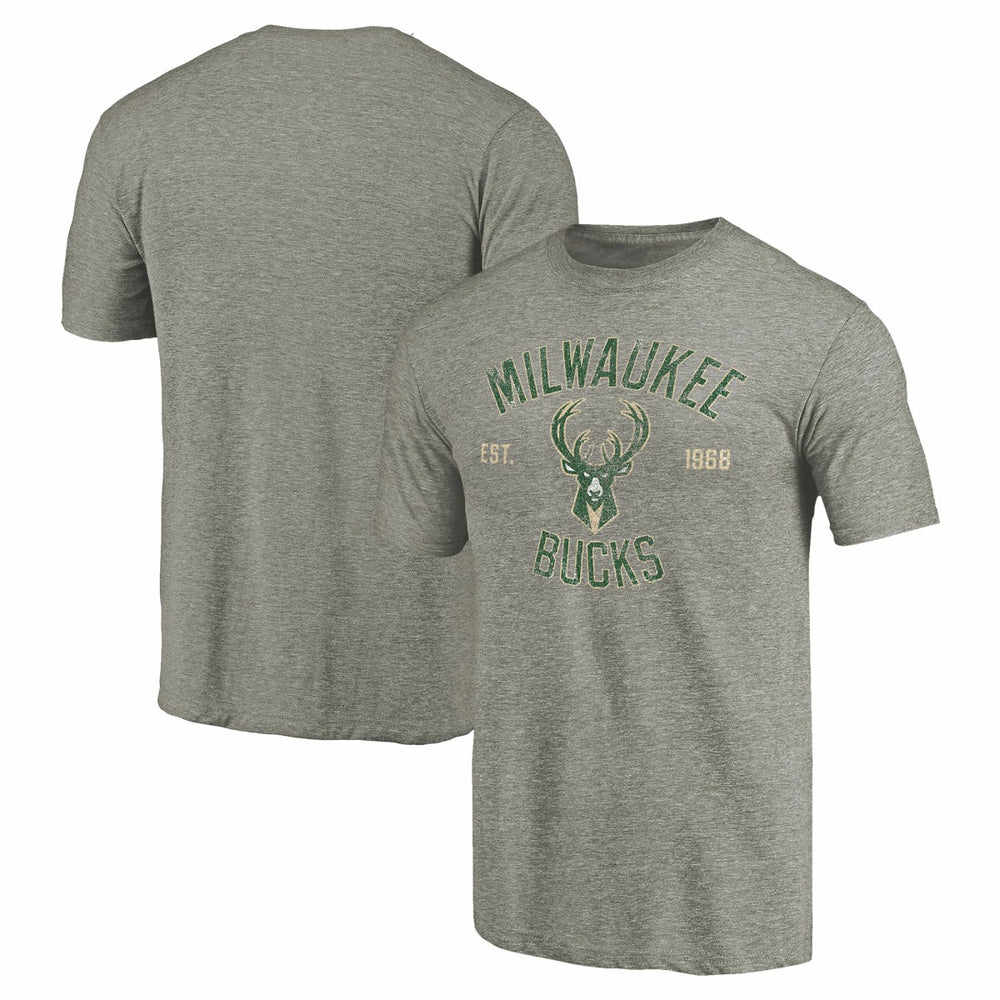 Milwaukee Bucks Team Heritage Tri-Blend T-Shirt Gray - NBA