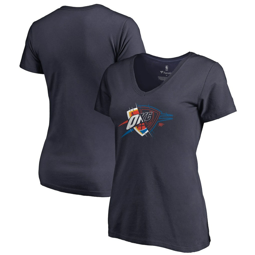 Oklahoma City Thunder Women's X-Ray Slim Fit V-Neck T-Shirt Navy - NBA