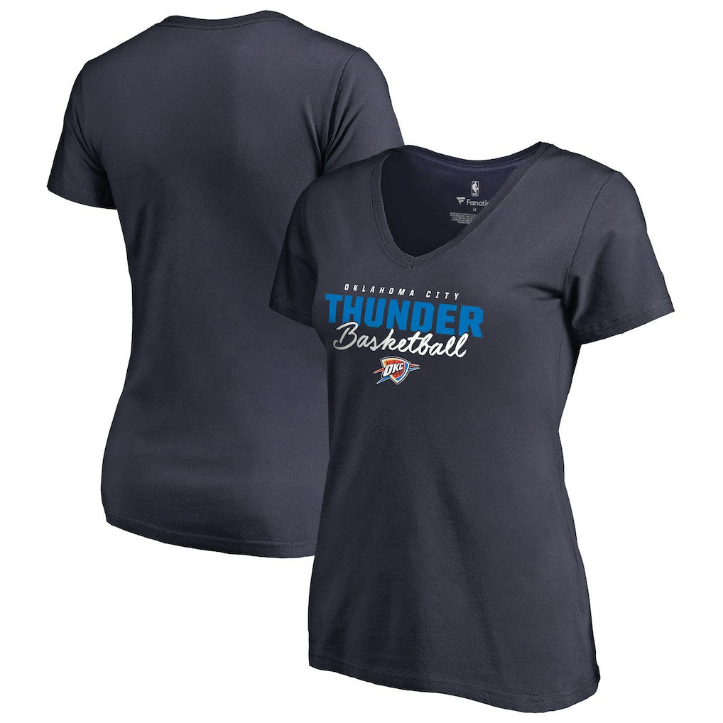 Oklahoma City Thunder Women's Script Assist V-Neck T-Shirt Navy - NBA