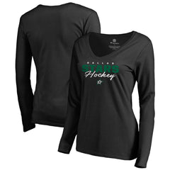 Dallas Stars Women's Iconic Collection Script Assist Long Sleeve V-Neck T-Shirt - Black - NHL