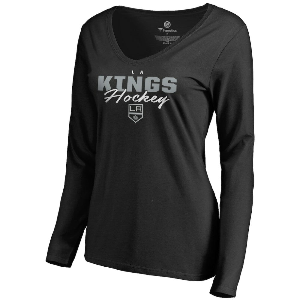 Los Angeles Kings Women's Iconic Collection Script Assist Long Sleeve V-Neck T-Shirt - Black - NHL
