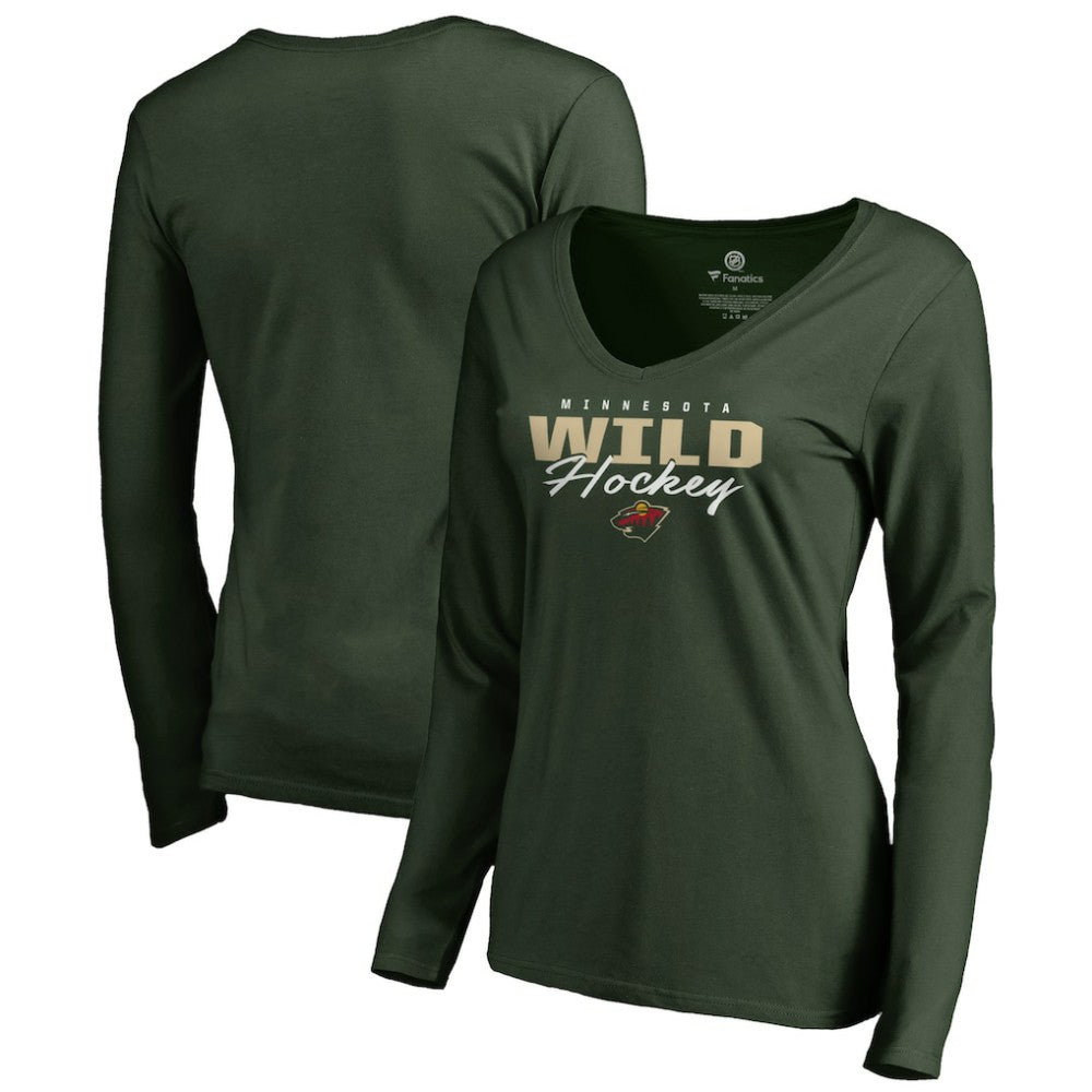 Minnesota Wild Women's Iconic Collection Script Assist Long Sleeve V-Neck T-Shirt - Green - NHL