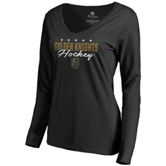 Vegas Golden Knights Women's Iconic Collection Script Assist Long Sleeve V-Neck T-Shirt - Black - NHL