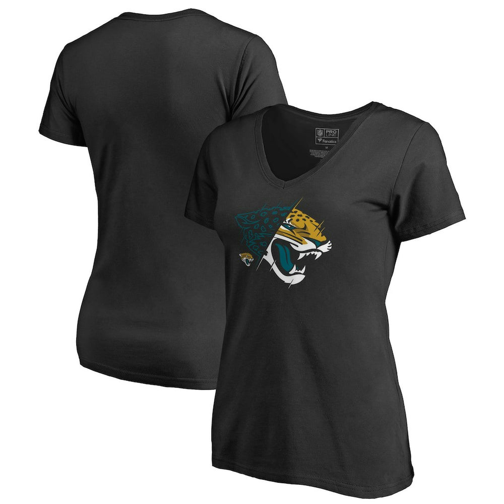 Jacksonville Jaguars Women's X-Ray Slim Fit V-Neck T-Shirt Black | NFL