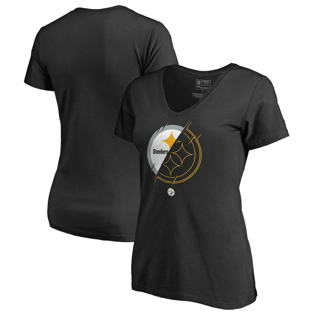 Pittsburgh Steelers Women's X-Ray Slim Fit V-Neck T-Shirt Black | NFL