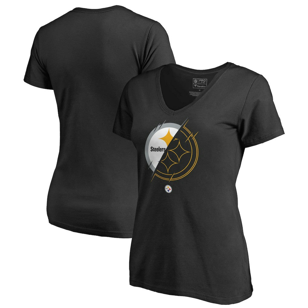 Pittsburgh Steelers Women's X-Ray Slim Fit V-Neck T-Shirt Black | NFL