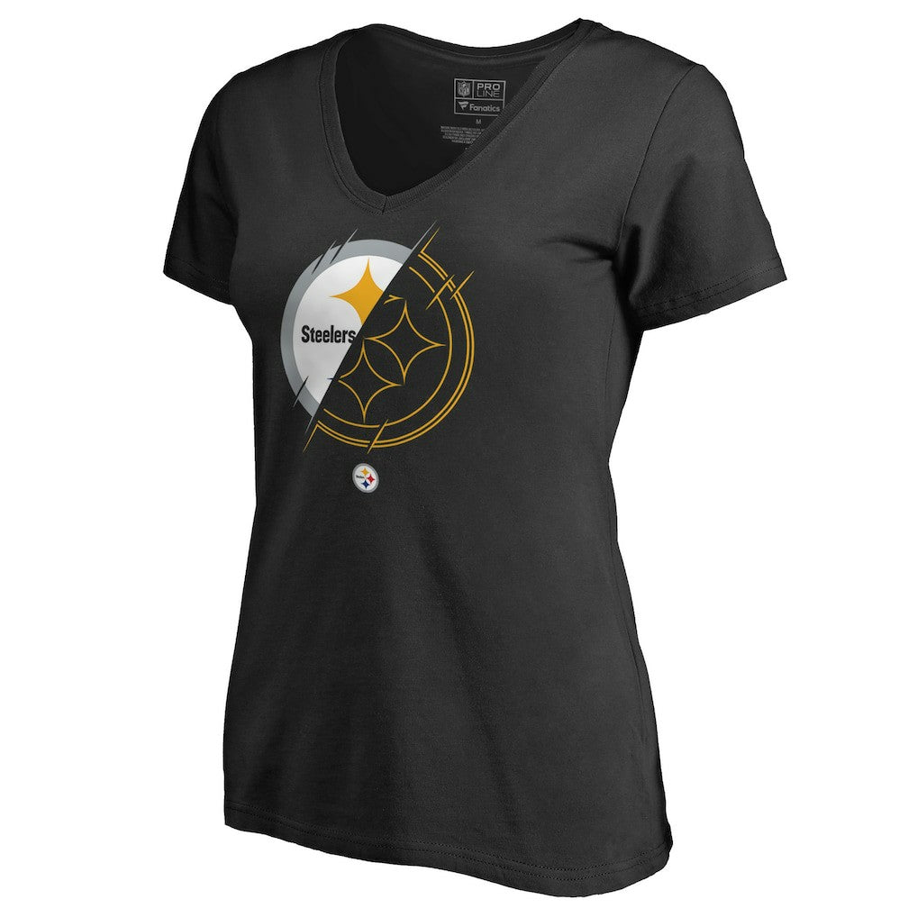 Pittsburgh Steelers Women's X-Ray Slim Fit V-Neck T-Shirt Black | NFL