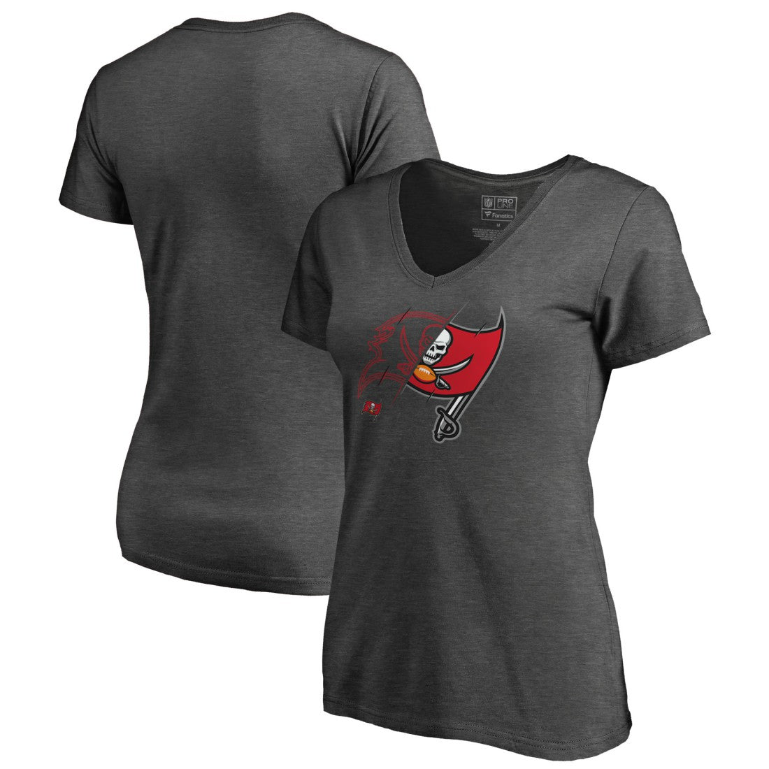 Tampa Bay Buccaneers Women's X-Ray Slim Fit V-Neck T-Shirt Heathered Gray | NFL