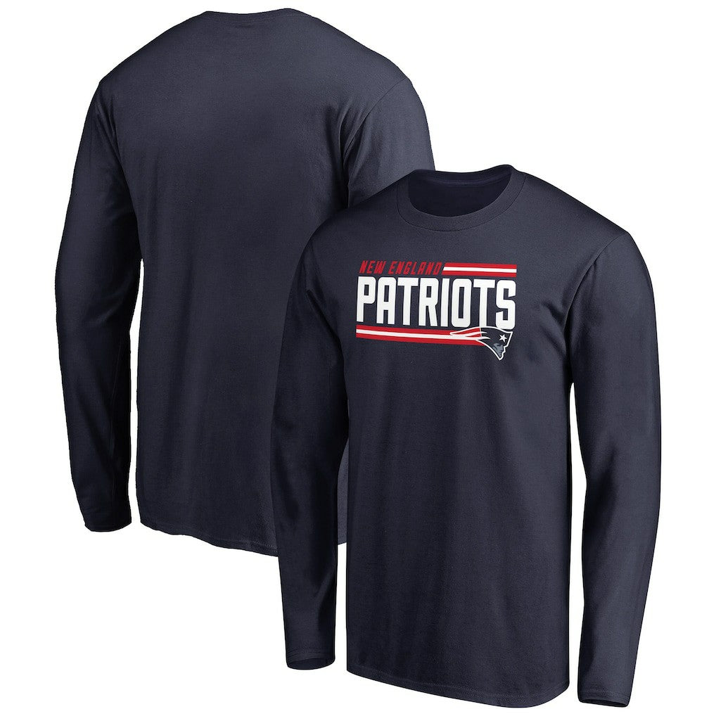 New England Patriots Iconic Collection On Side Stripe Long Sleeve T-Shirt Navy | NFL