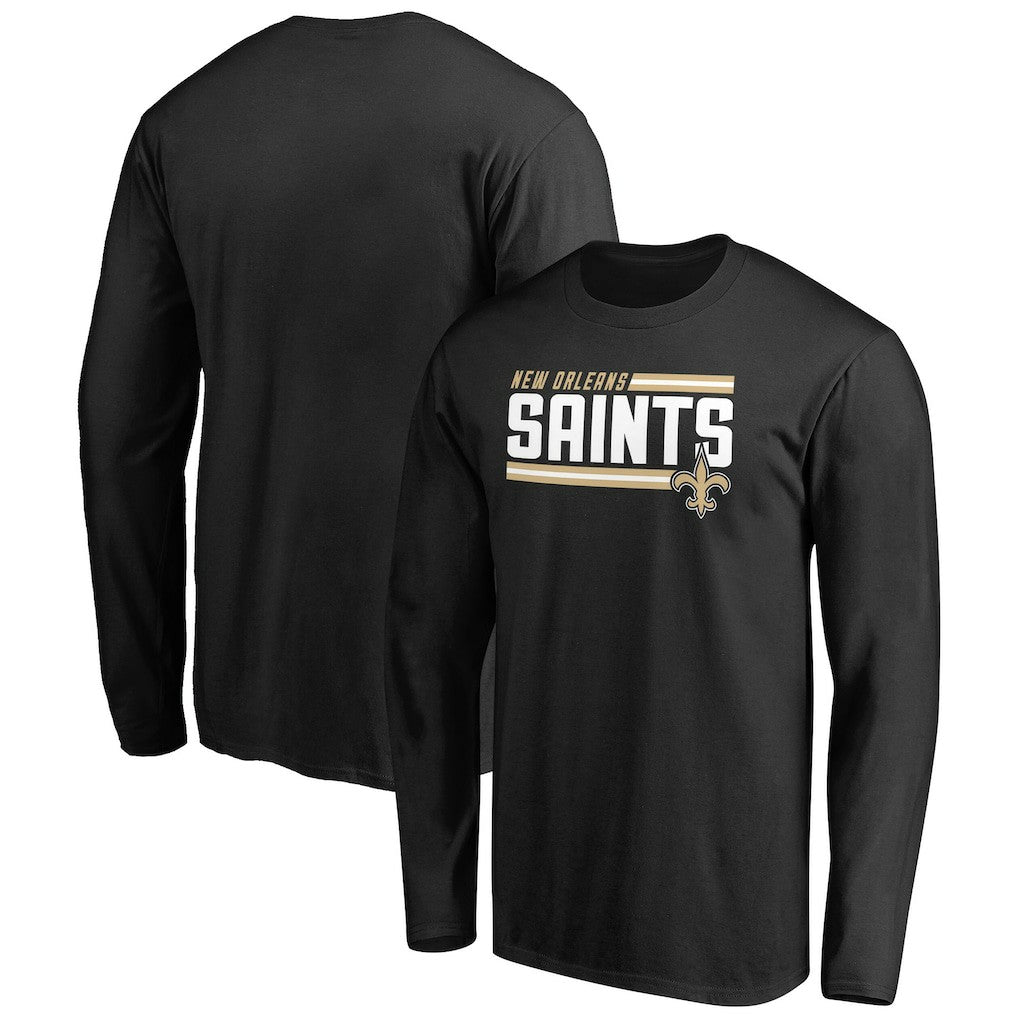 New Orleans Saints Iconic Collection On Side Stripe Long Sleeve T-Shirt Black | NFL