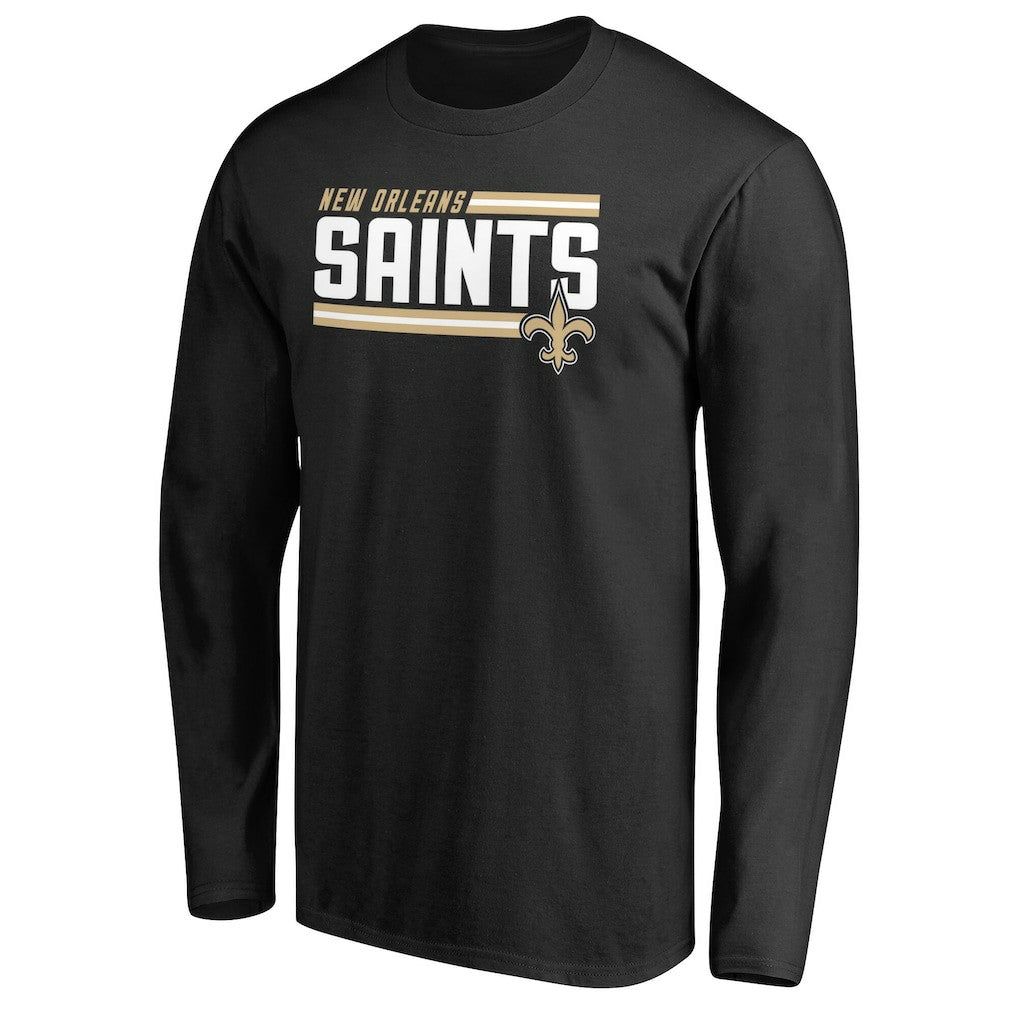 New Orleans Saints Iconic Collection On Side Stripe Long Sleeve T-Shirt Black | NFL