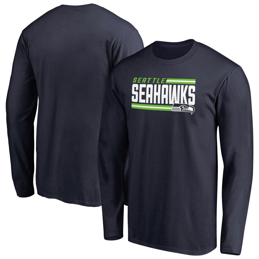 Seattle Seahawks Iconic Collection On Side Stripe Long Sleeve T-Shirt College Navy | NFL