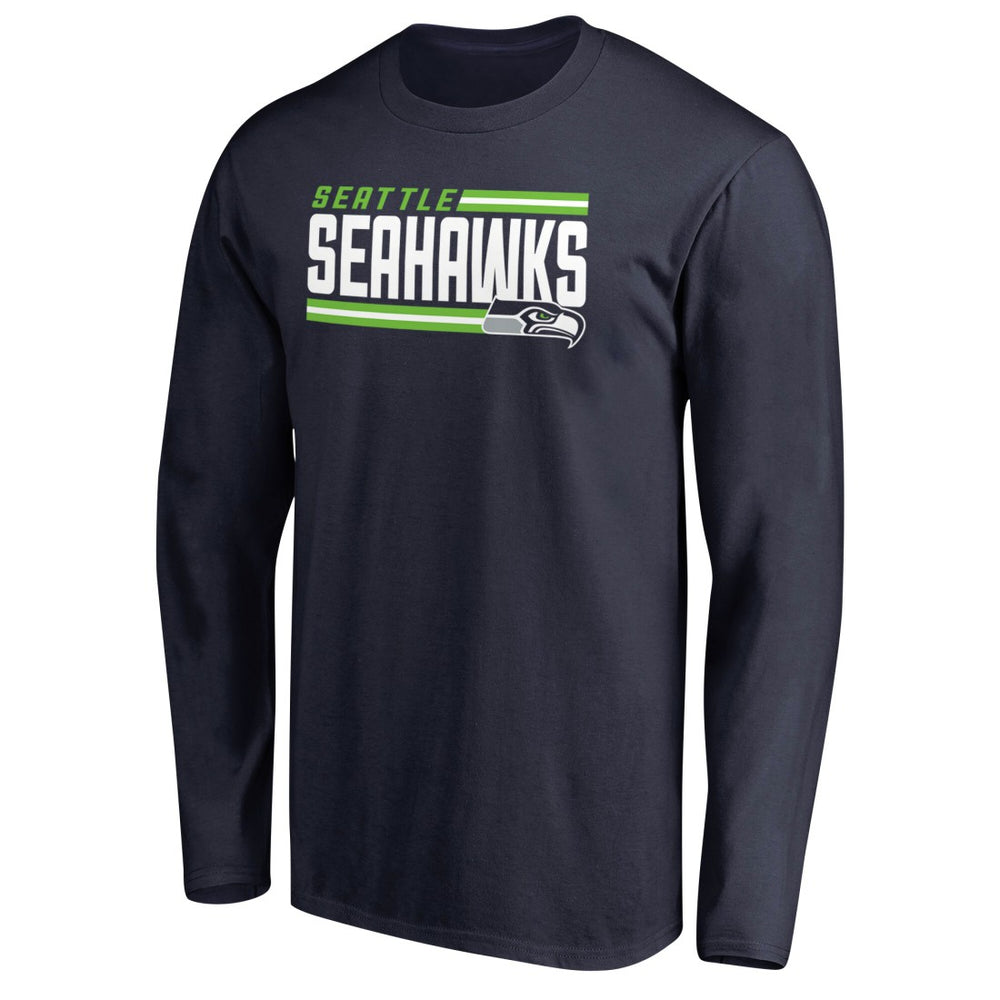 Seattle Seahawks Iconic Collection On Side Stripe Long Sleeve T-Shirt College Navy | NFL