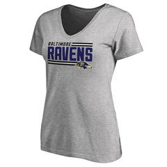 Baltimore Ravens Women's Iconic Collection On Side Stripe V-Neck T-Shirt Ash | NFL