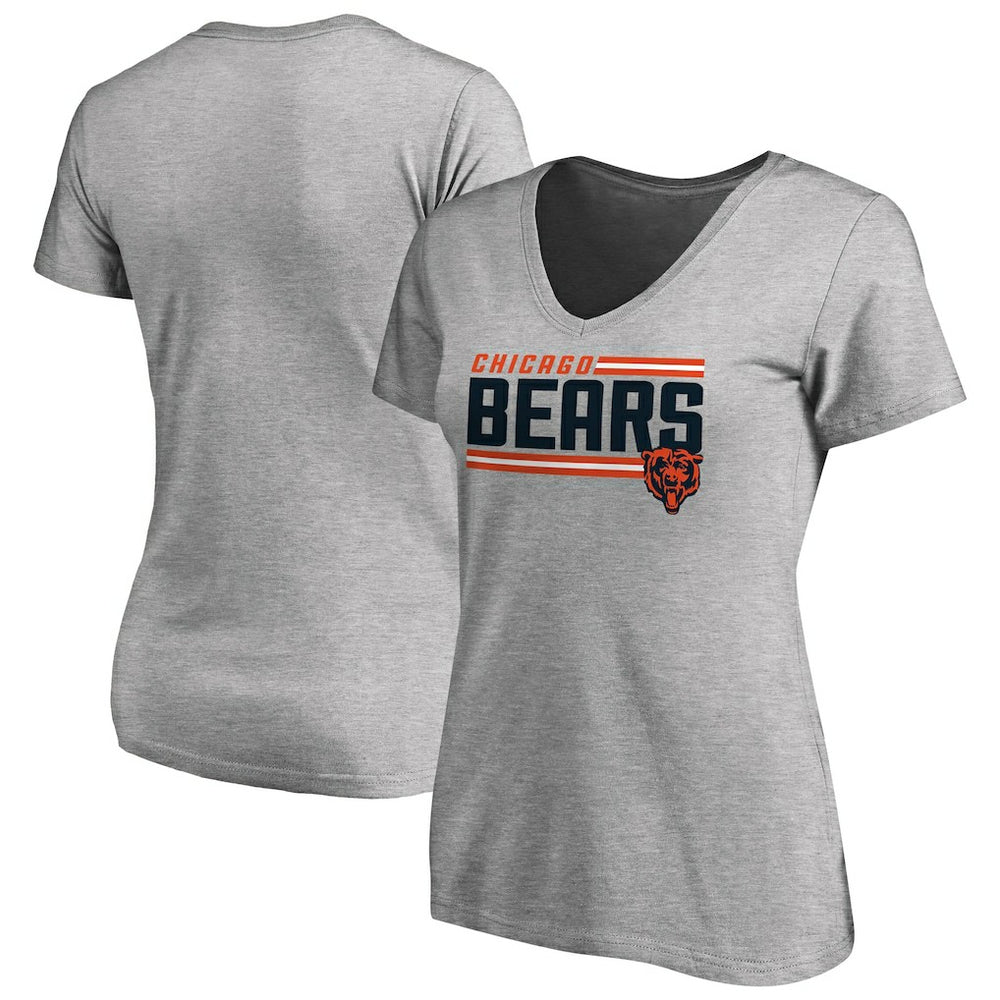 Chicago Bears Women's Iconic Collection On Side Stripe V-Neck T-Shirt Heather Gray | NFL