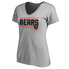 Chicago Bears Women's Iconic Collection On Side Stripe V-Neck T-Shirt Heather Gray | NFL