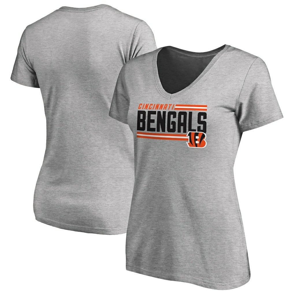 Cincinnati Bengals Women's Iconic Collection On Side Stripe V-Neck T-Shirt Heather Gray | NFL