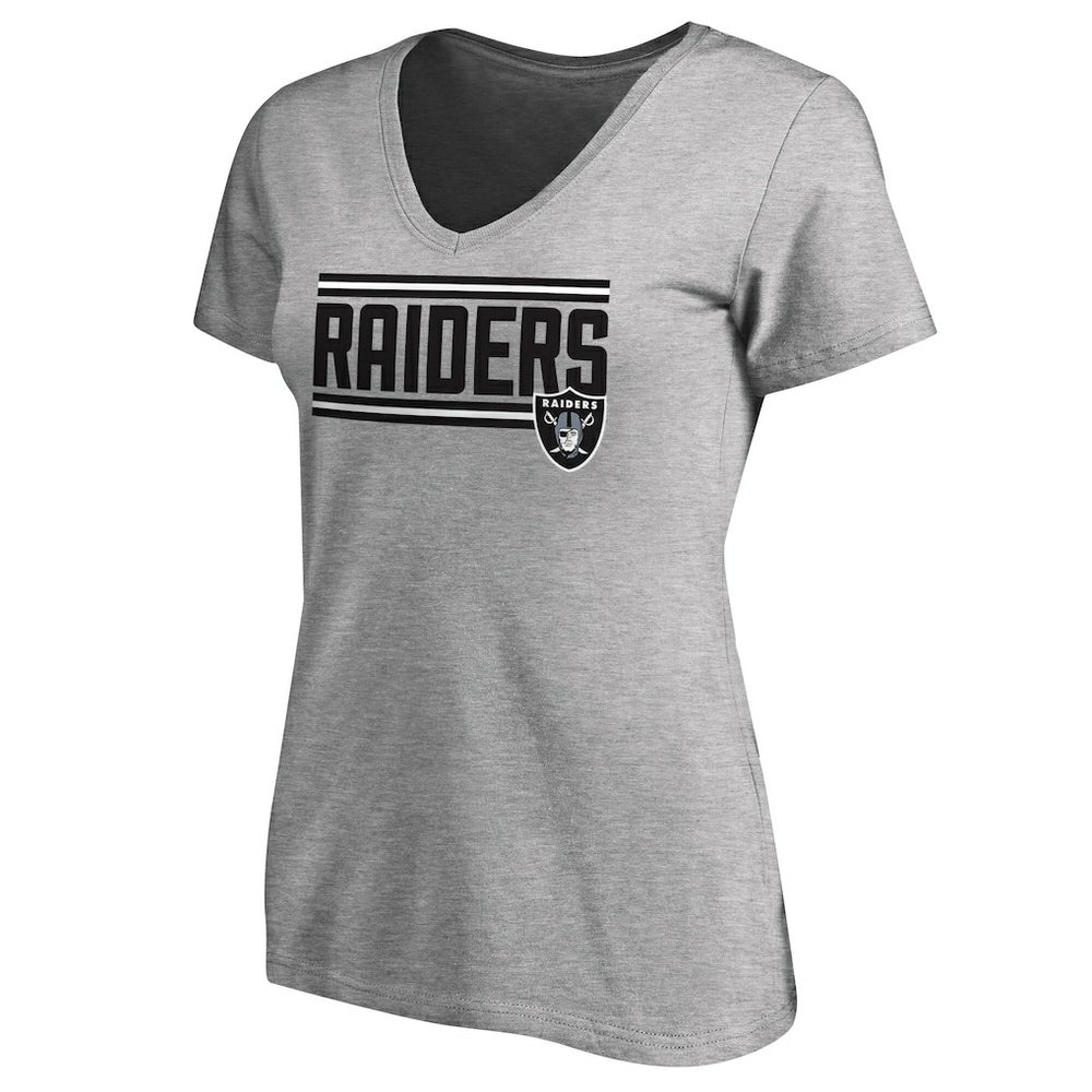 Las Vegas Raiders Women's Iconic Collection On Side Stripe V-Neck T-Shirt Heather Gray | NFL