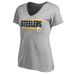 Pittsburgh Steelers Women's Iconic Collection On Side Stripe V-Neck T-Shirt Heather Gray | NFL