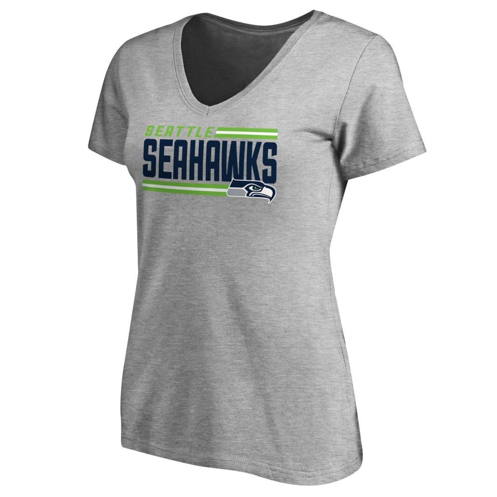 Seattle Seahawks Women's Iconic Collection On Side Stripe V-Neck T-Shirt Heather Gray | NFL