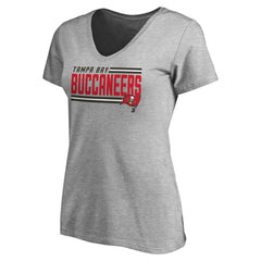Tampa Bay Buccaneers Women's Iconic Collection On Side Stripe V-Neck T-Shirt Heather Gray | NFL